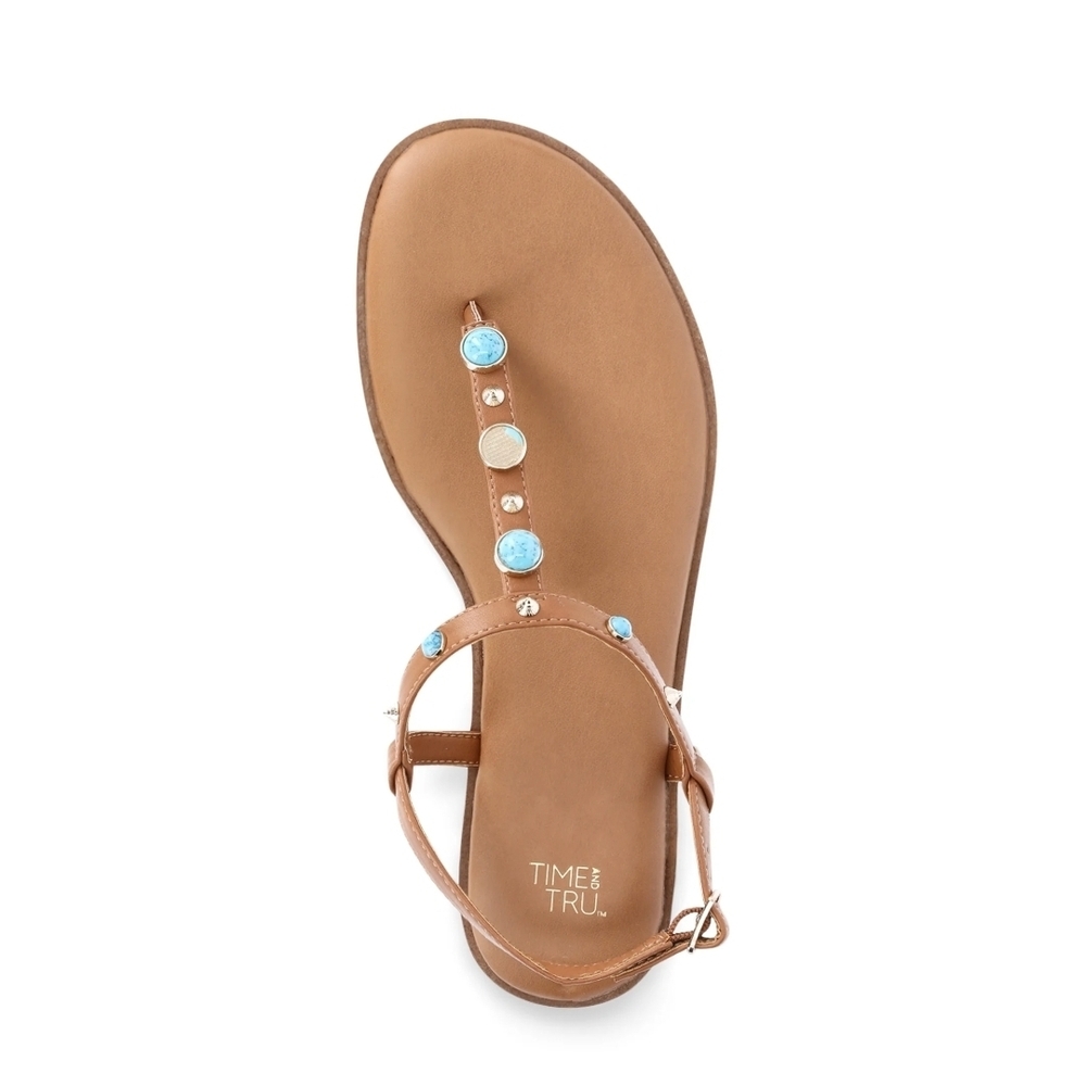 Time and Tru Women's Brown Sandals with Blue Accents